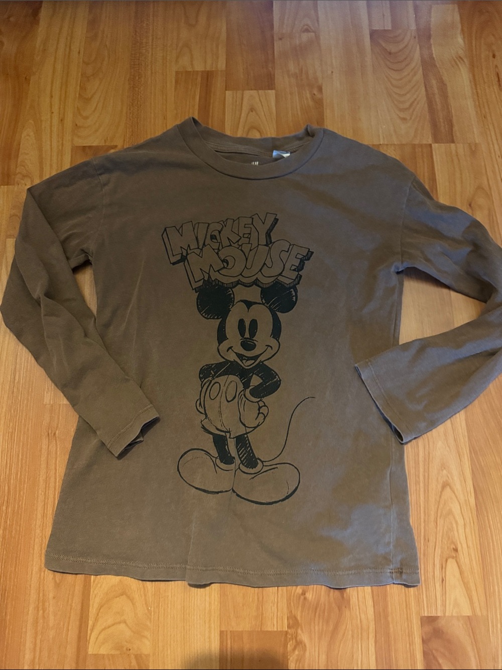H&M Brown Long Sleeve Mickey Mouse Graphic Tee